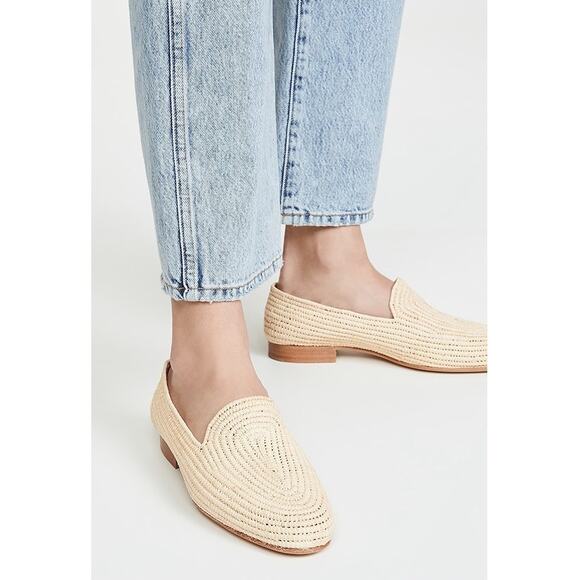 Carrie Forbes Atlas Raffia Loafers Shoes Slip On Round Toe Natural Tan Size 37
